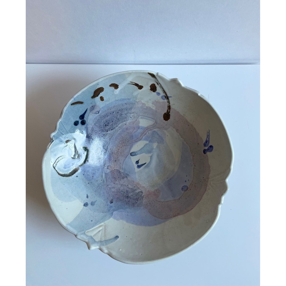 Studio Pottery Abstract Glaze Ceramic Bowl Hintze Signed Artisan Periwinkle Blue
